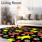 Playful Orange Yellow Cats Yarn Balls Rug