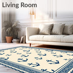 Navy Anchor Cream Border Rug