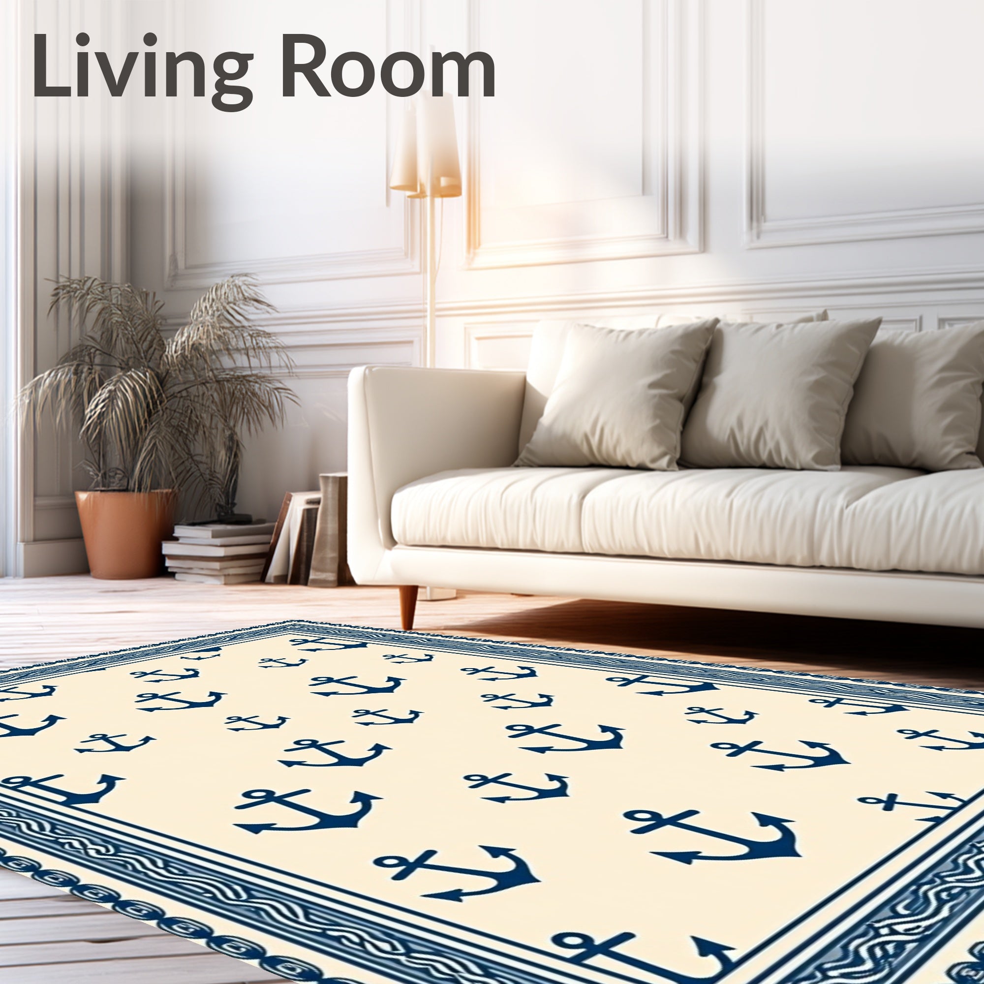 Navy Anchor Cream Border Rug