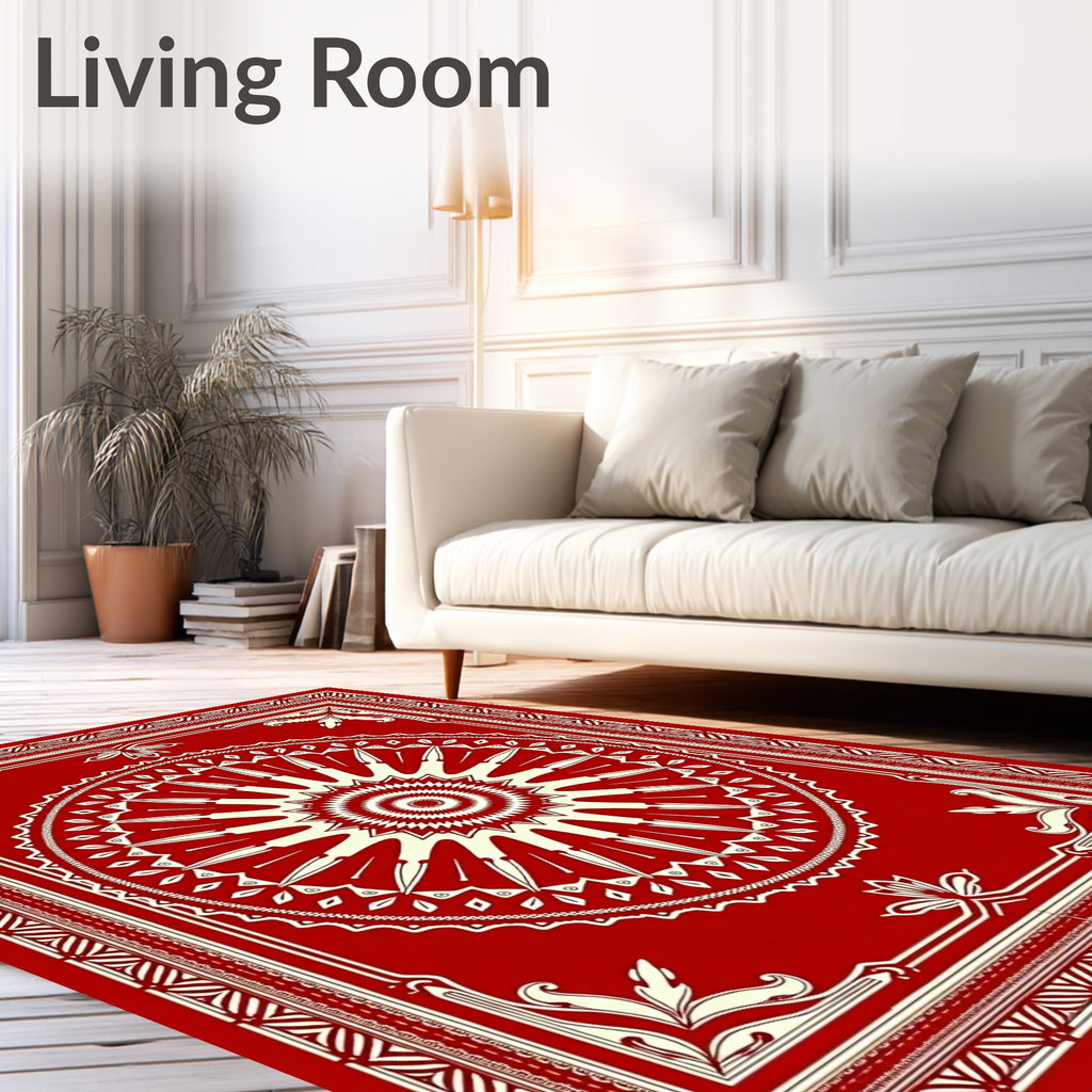 Crimson Sunburst Bordered Medallion Rug
