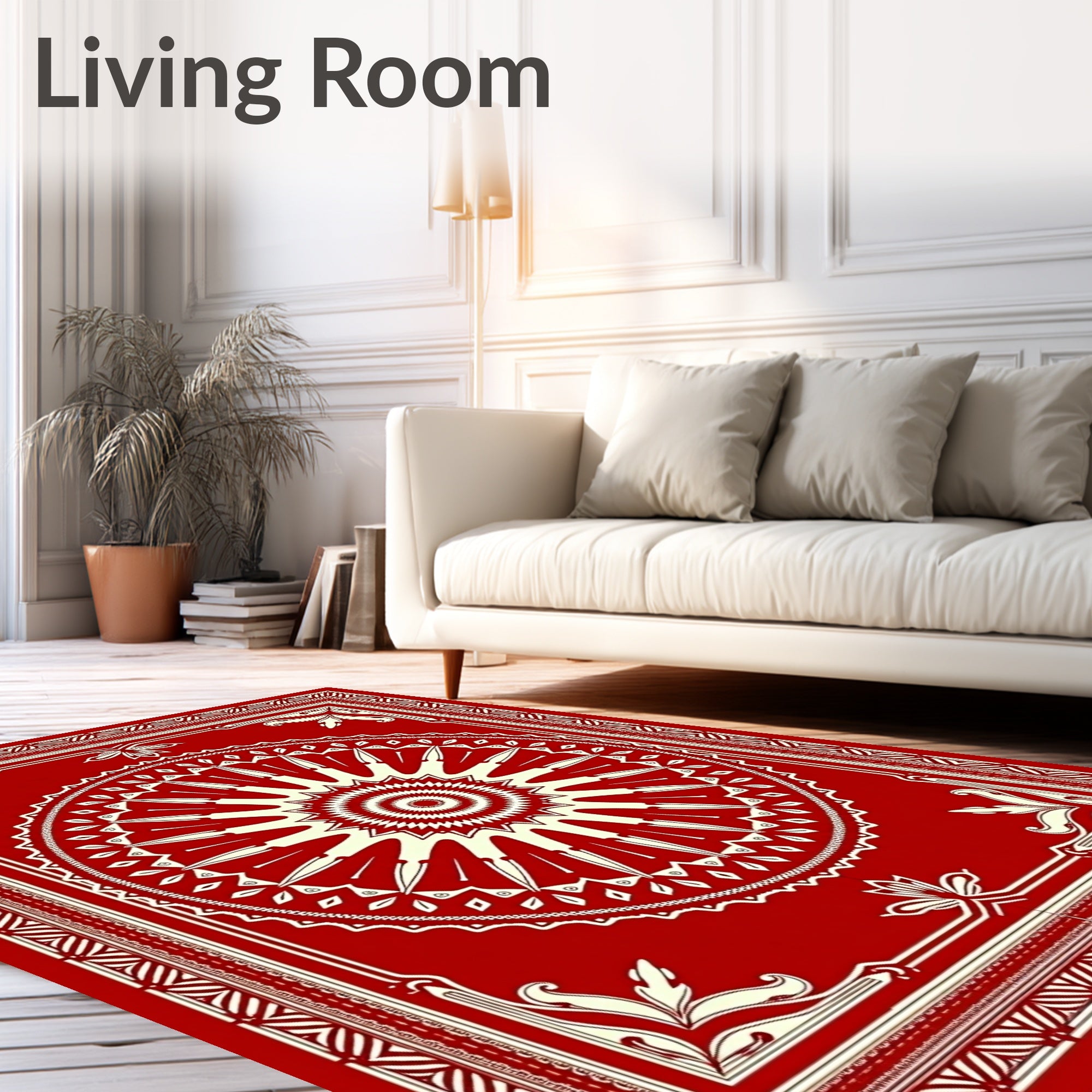 Crimson Sunburst Bordered Medallion Rug