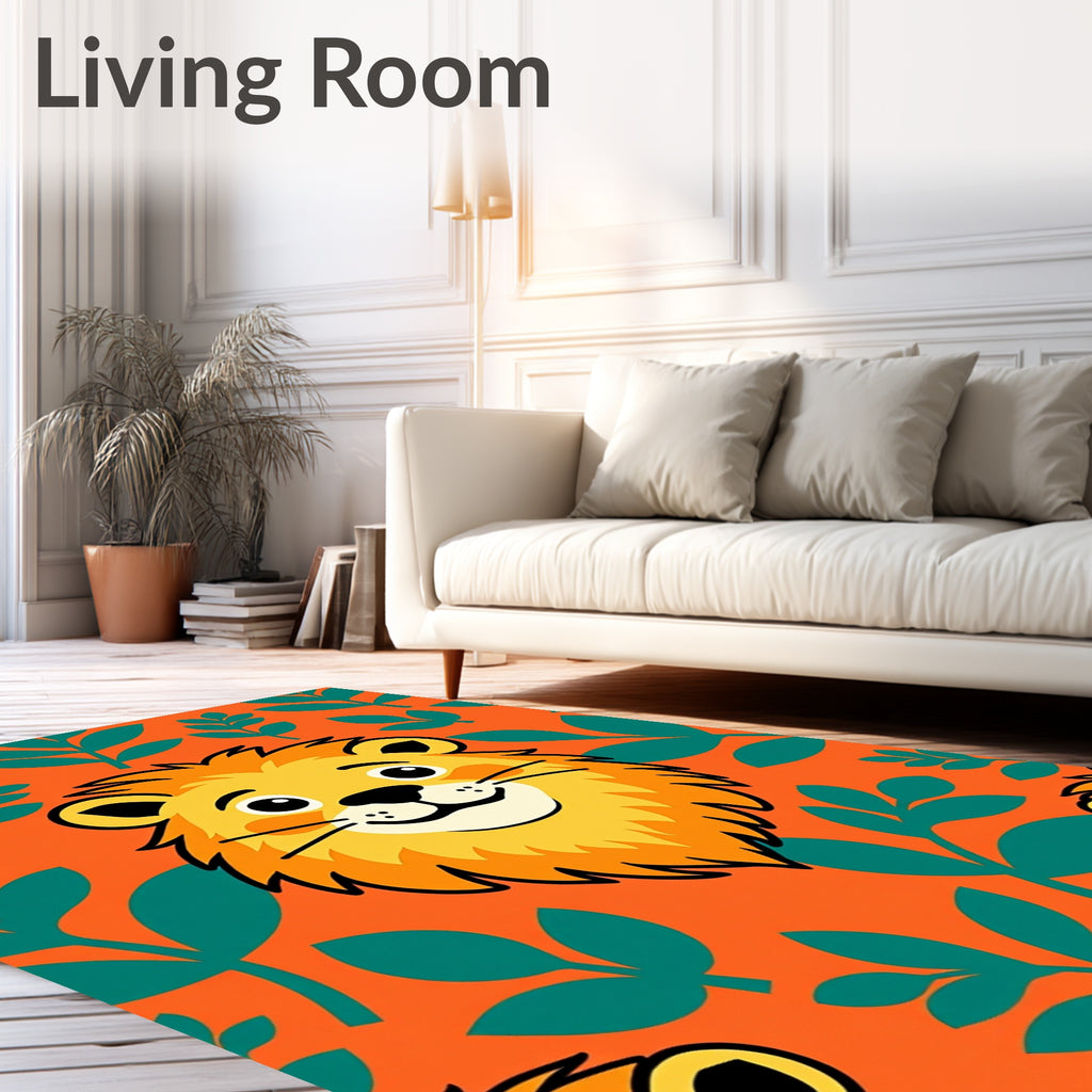 Orange Lion Jungle Foliage Rug