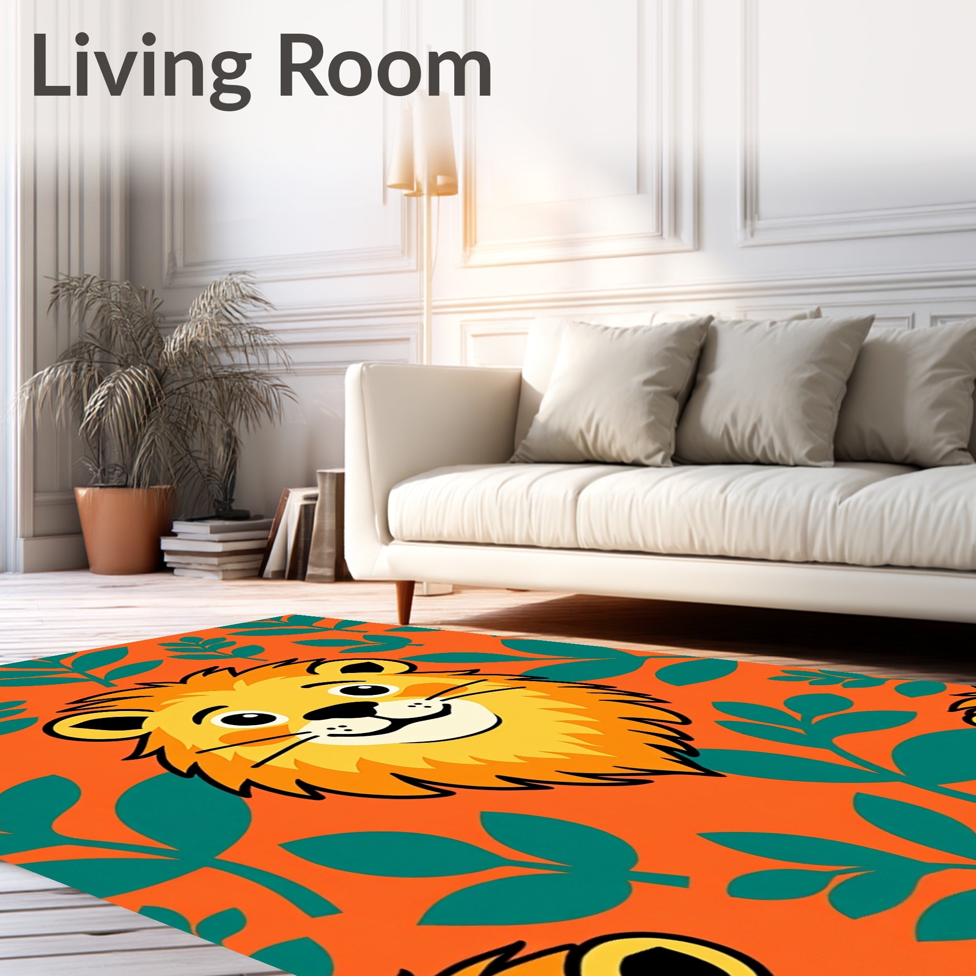 Orange Lion Jungle Foliage Rug
