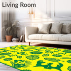 Whimsical Green Animals and Letters Yellow Rug