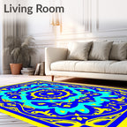 Bold Yellow Blue Floral Medallion Rug