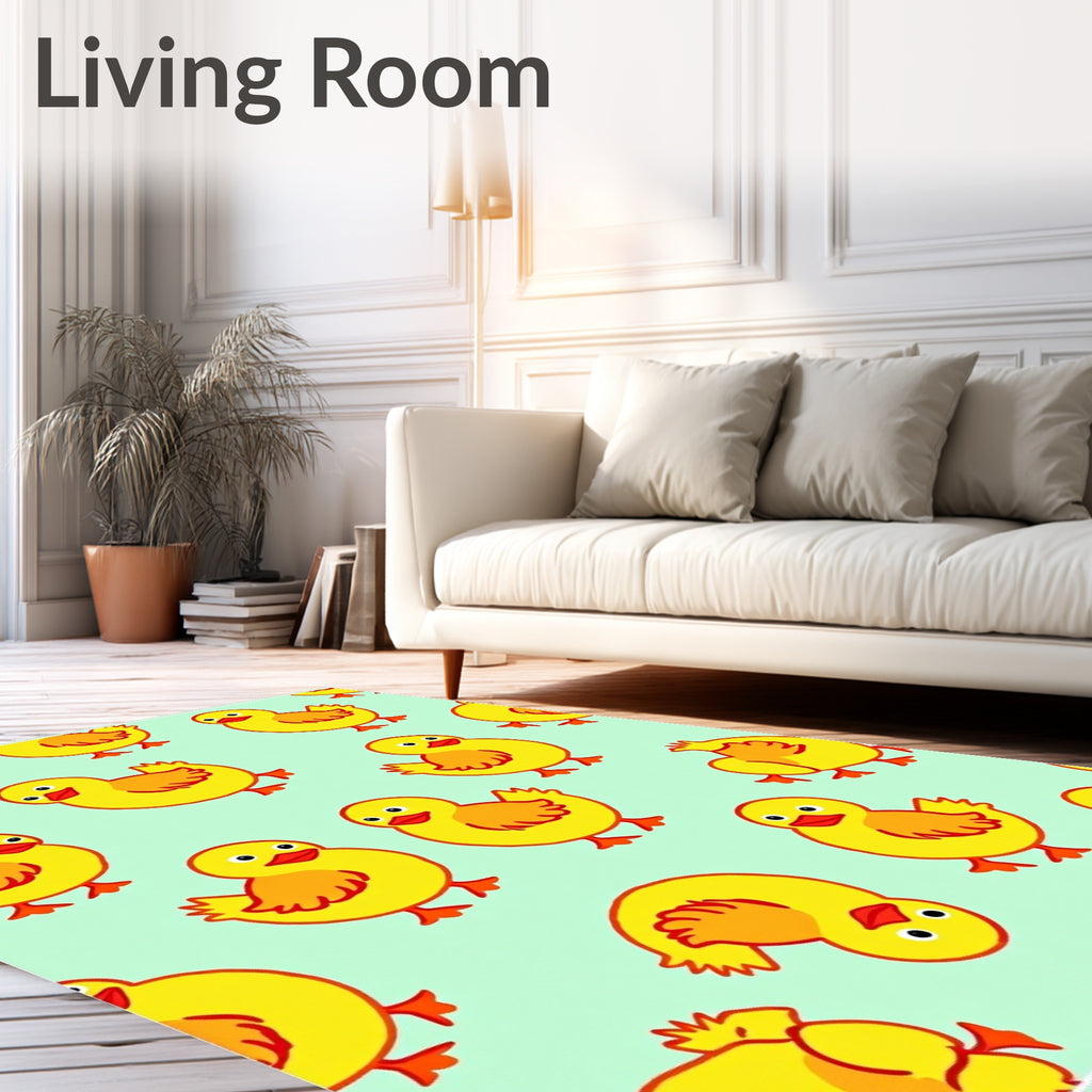 Yellow Ducklings On Mint Background Rug