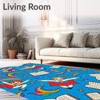 Whimsical Flying Children Rainbow Books Rug