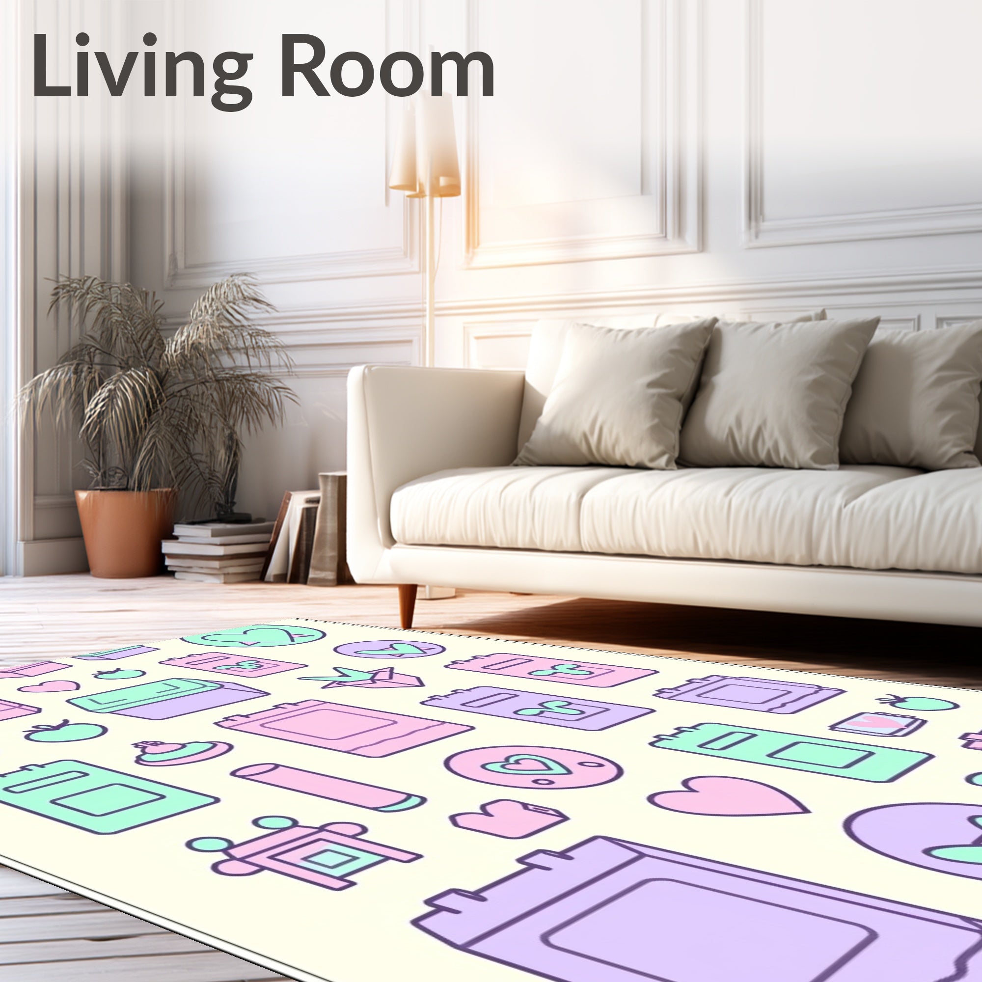 Pastel Hearts And Checkmarks Jumbled Rug