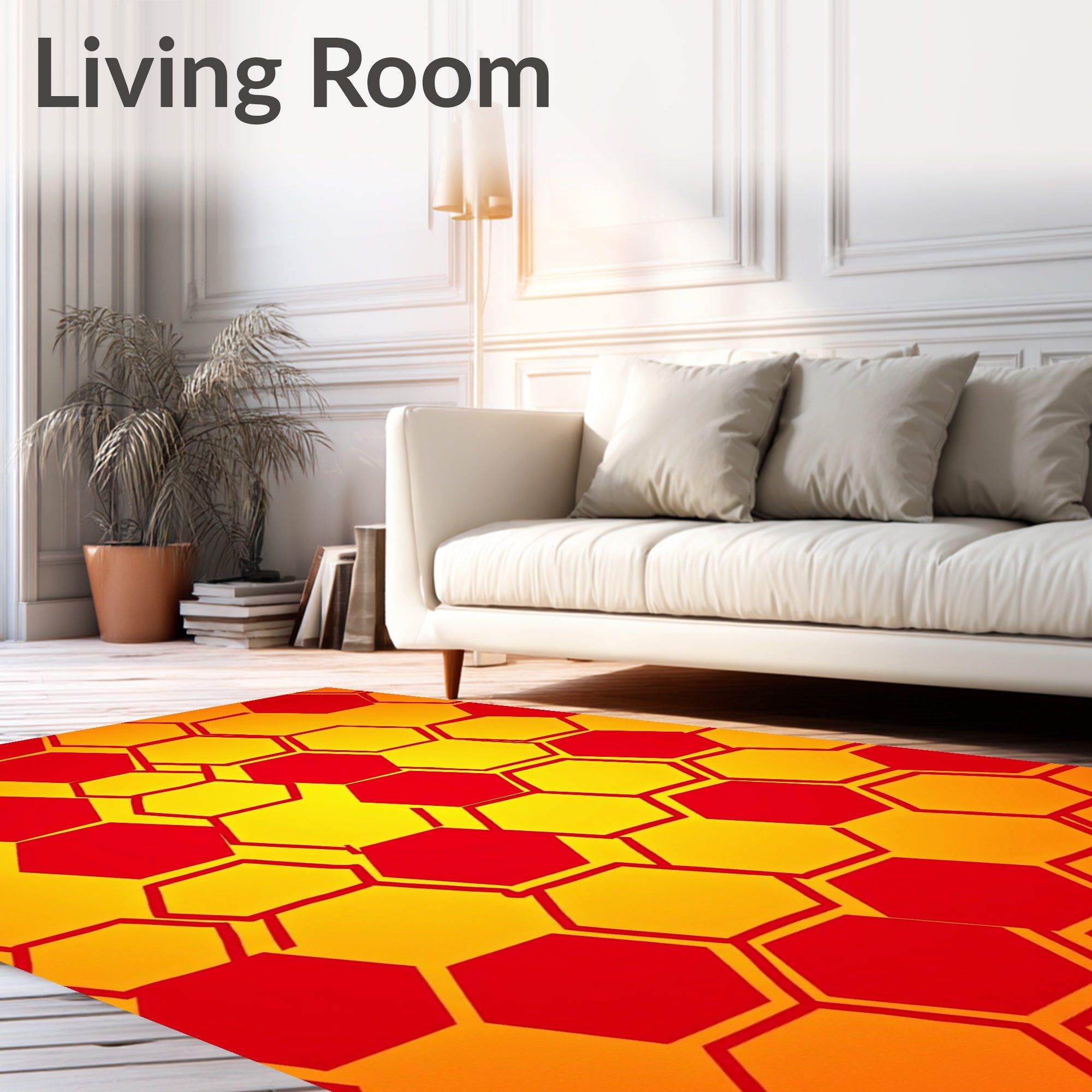 Crimson Yellow Hexagon Grid Rug