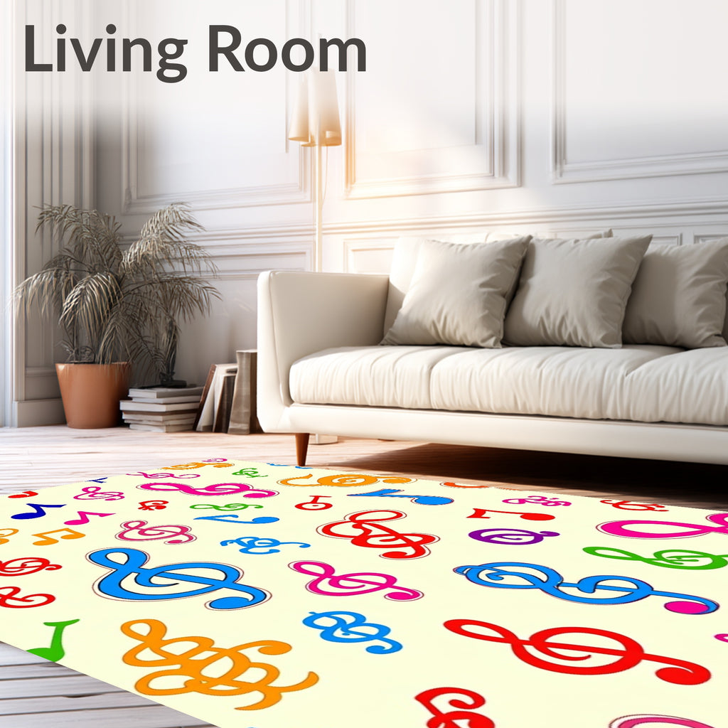 Multicolor Musical Notes Scattered Design Rug