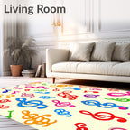 Multicolor Musical Notes Scattered Design Rug