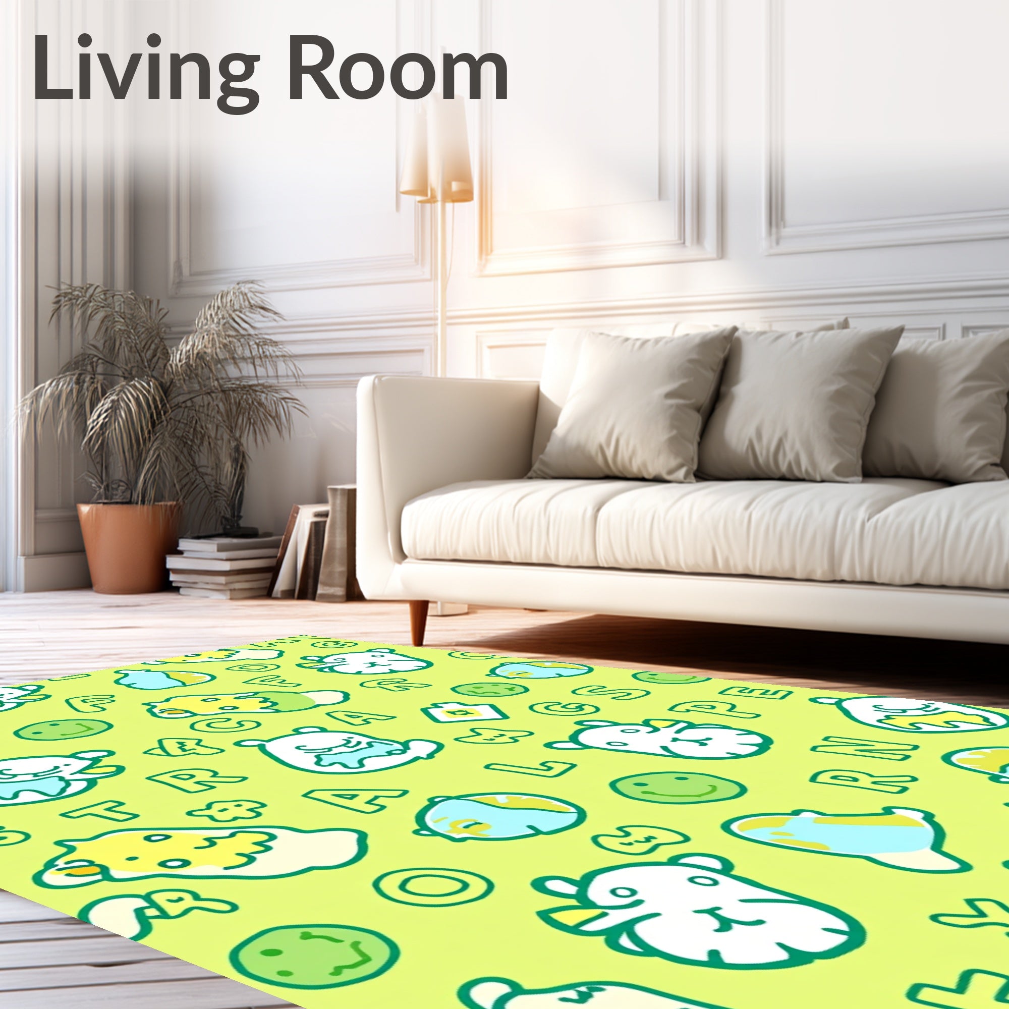 Light Yellow Cartoon Creatures Alphabet Rug