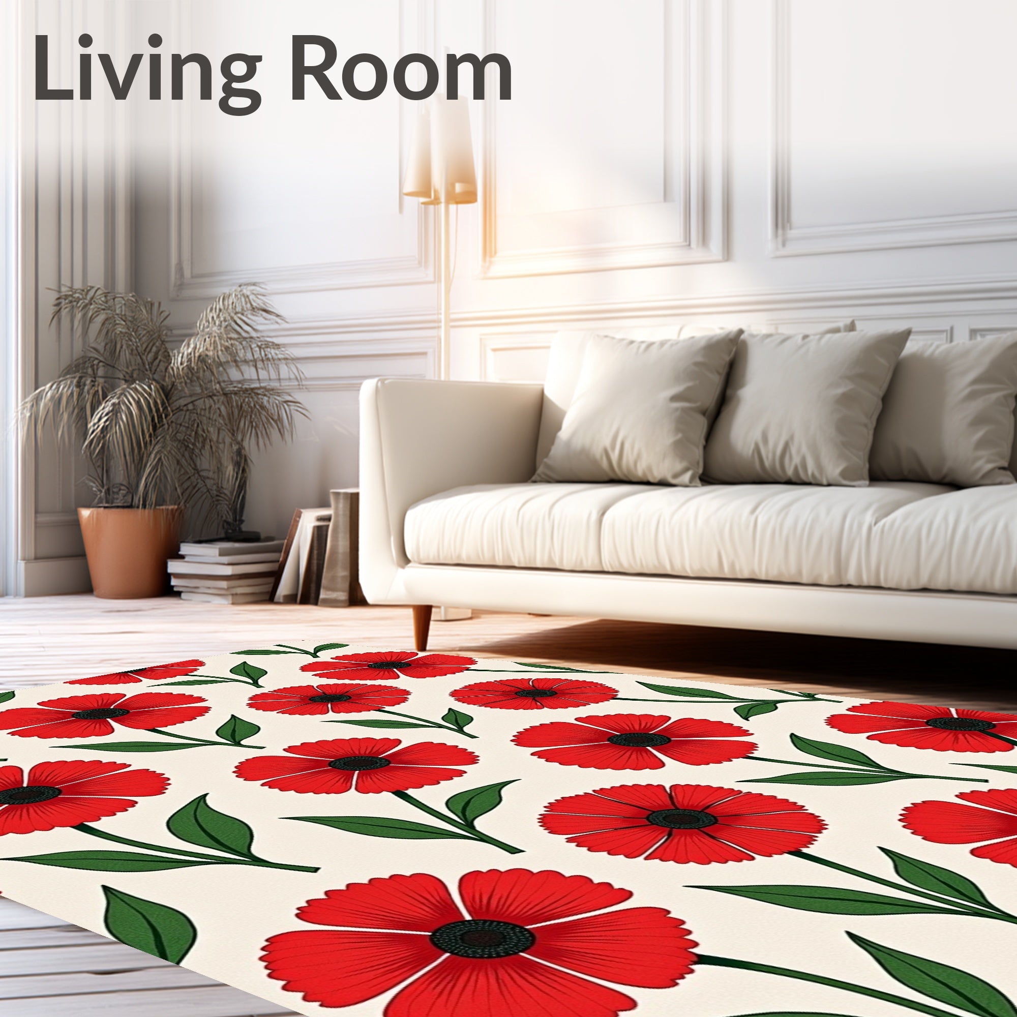 Elegant Red Poppy Floral Arrangement Rug