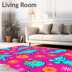 Bright Pink Turquoise Dinosaur Floral Medley Rug