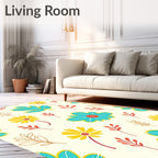 Coastal Blue Yellow Floral Branches Whimsical Rug
