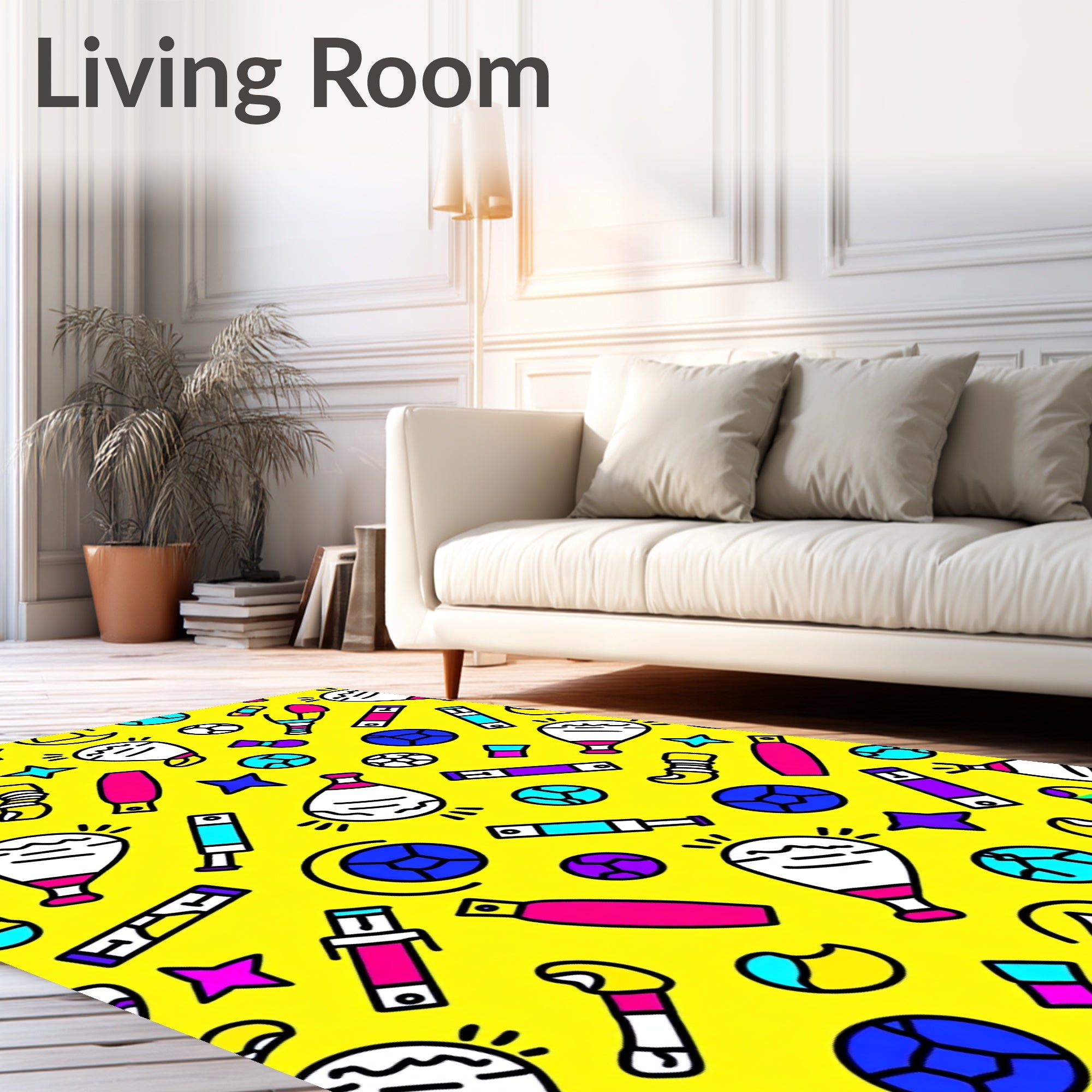 Bold Graphic Whimsical Retro Icons Rug