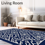 Navy White Intricate Geometric Floral Rug