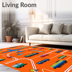 Vibrant Orange Transportation Collage Rug