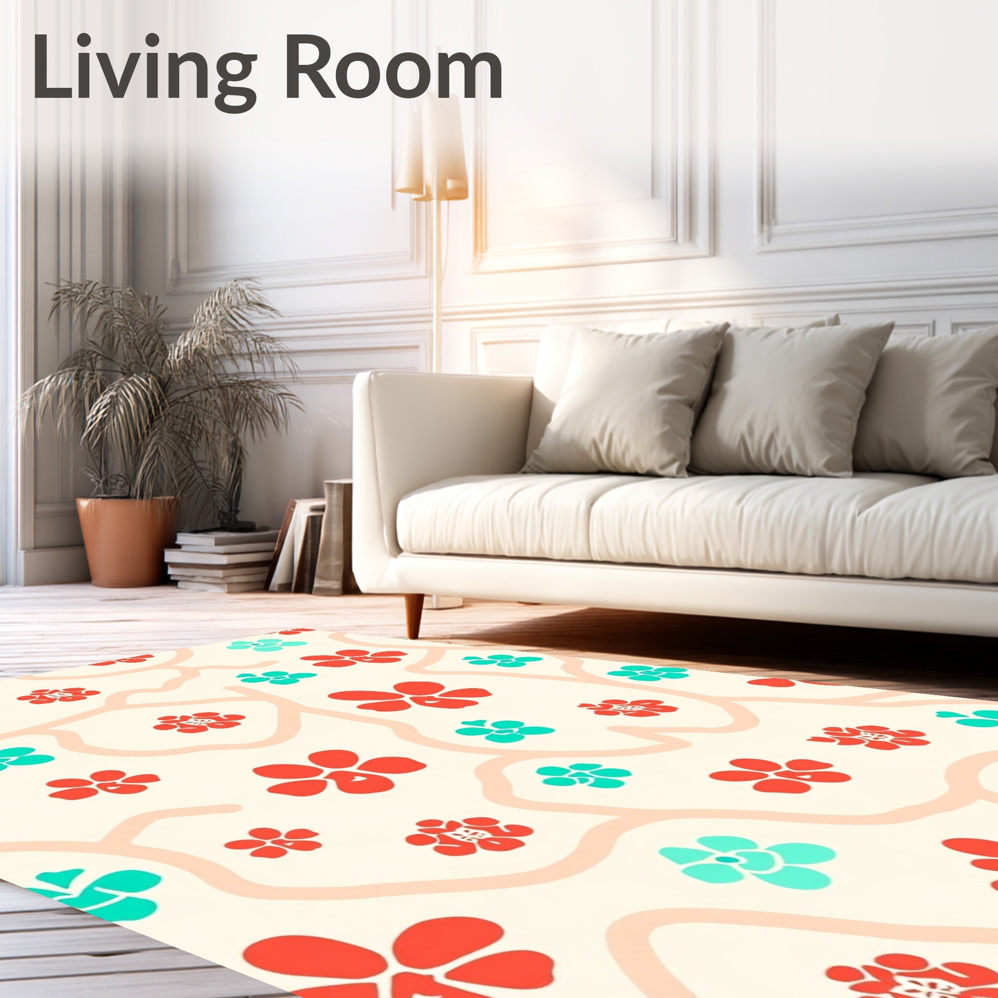 Coral Teal Blossom Vine Rug