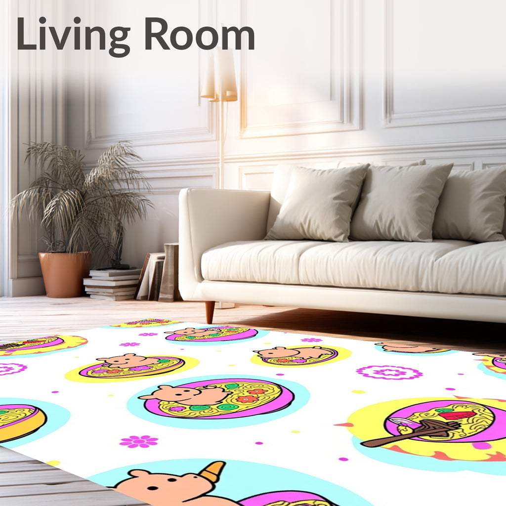 Cute Piggy Ramen Bowl Collage Rug