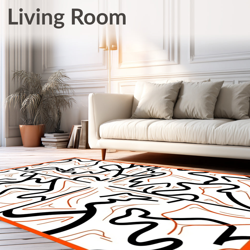 Bold Orange Black Wavy Abstract Rug