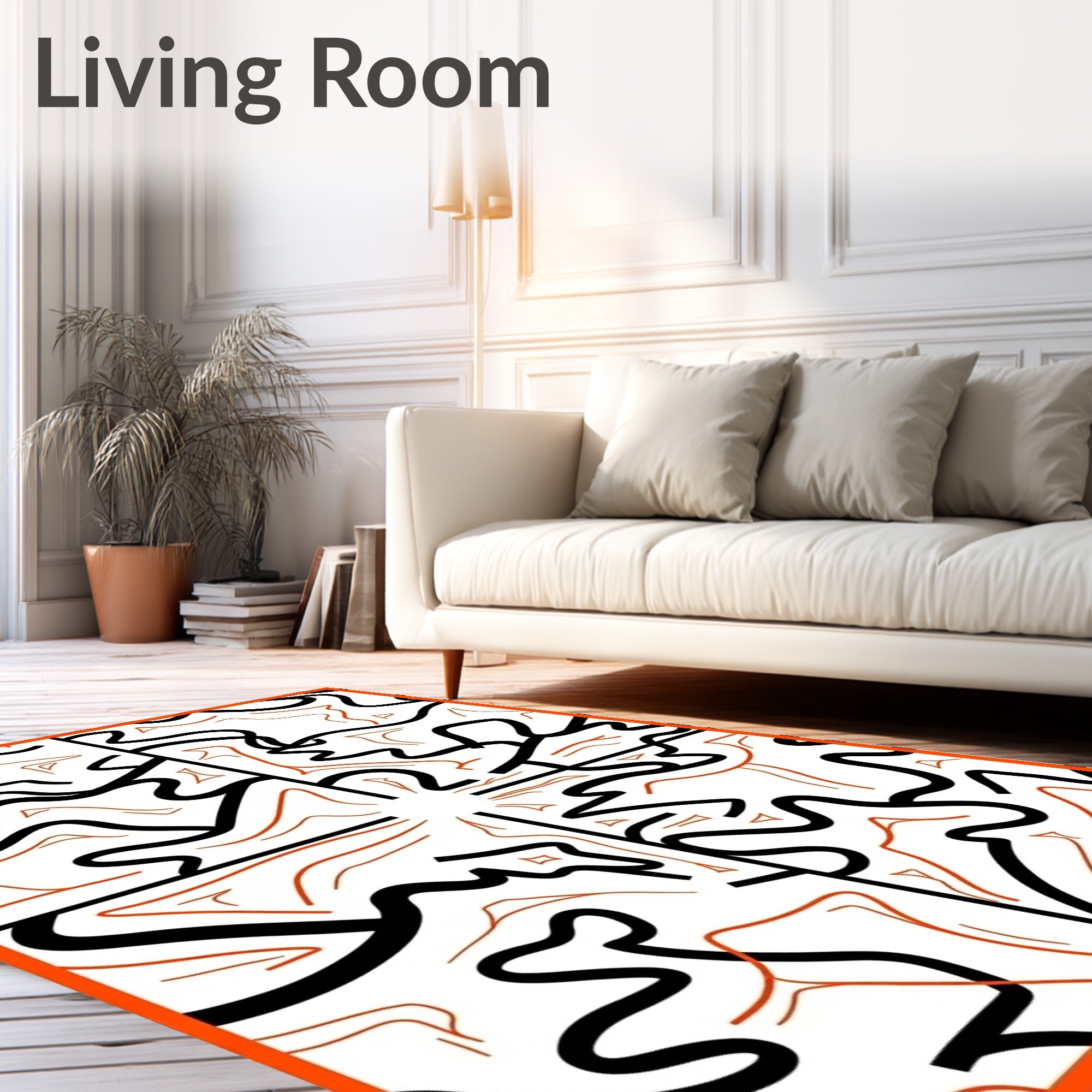 Bold Orange Black Wavy Abstract Rug