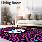 Jolly Pink Swirl Cat Hearts Stars Rug