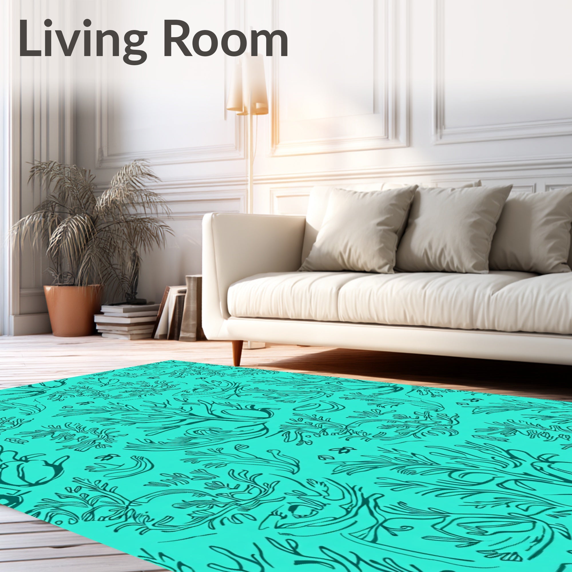 Teal Coral Branch Marine Sketch Rug