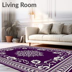 Deep Purple White Floral Mandala Border Rug
