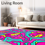 Doodle Fish Pink Aqua Yellow Art Rug