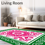 Hot Pink Floral Mandala Green Border Rug