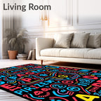 Abstract Alphabet Collage Bright Colors Rug