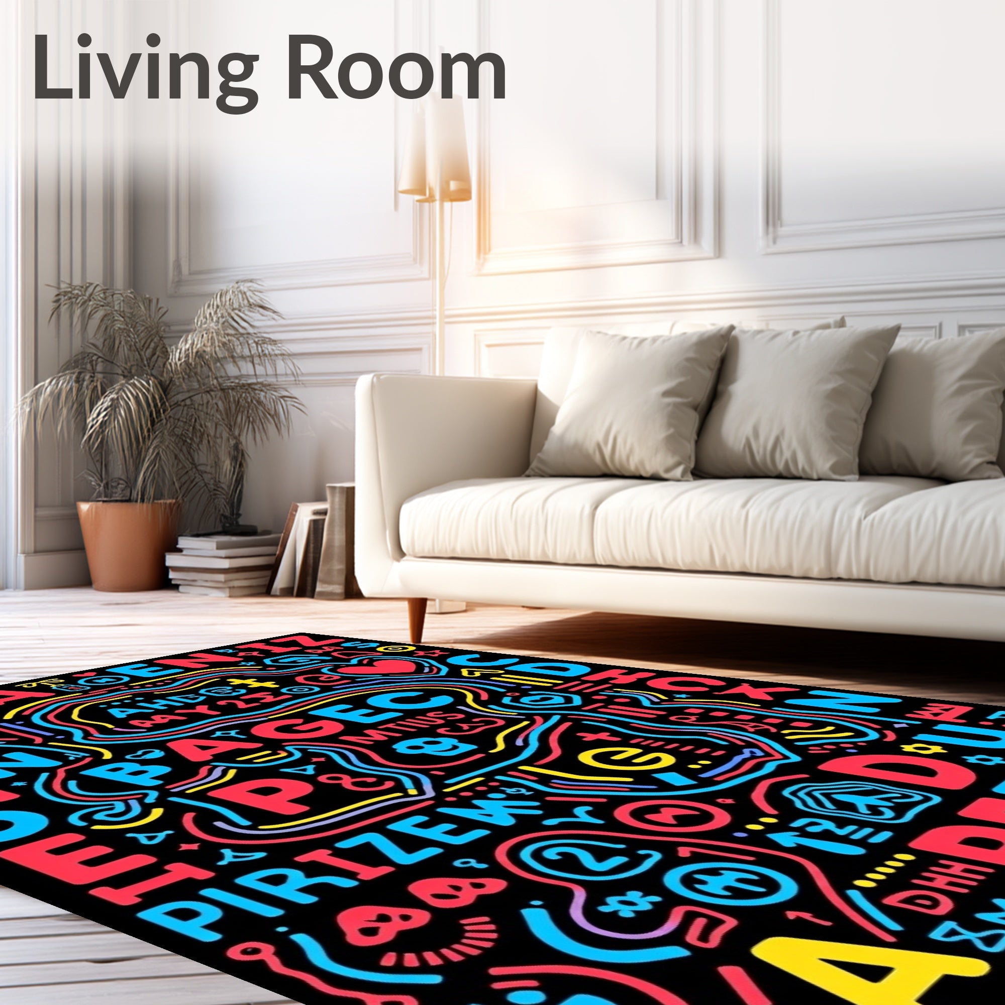 Abstract Alphabet Collage Bright Colors Rug