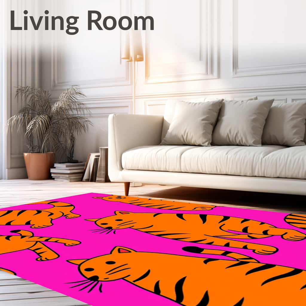Vibrant Orange Tiger Stripes Cat Collage Rug