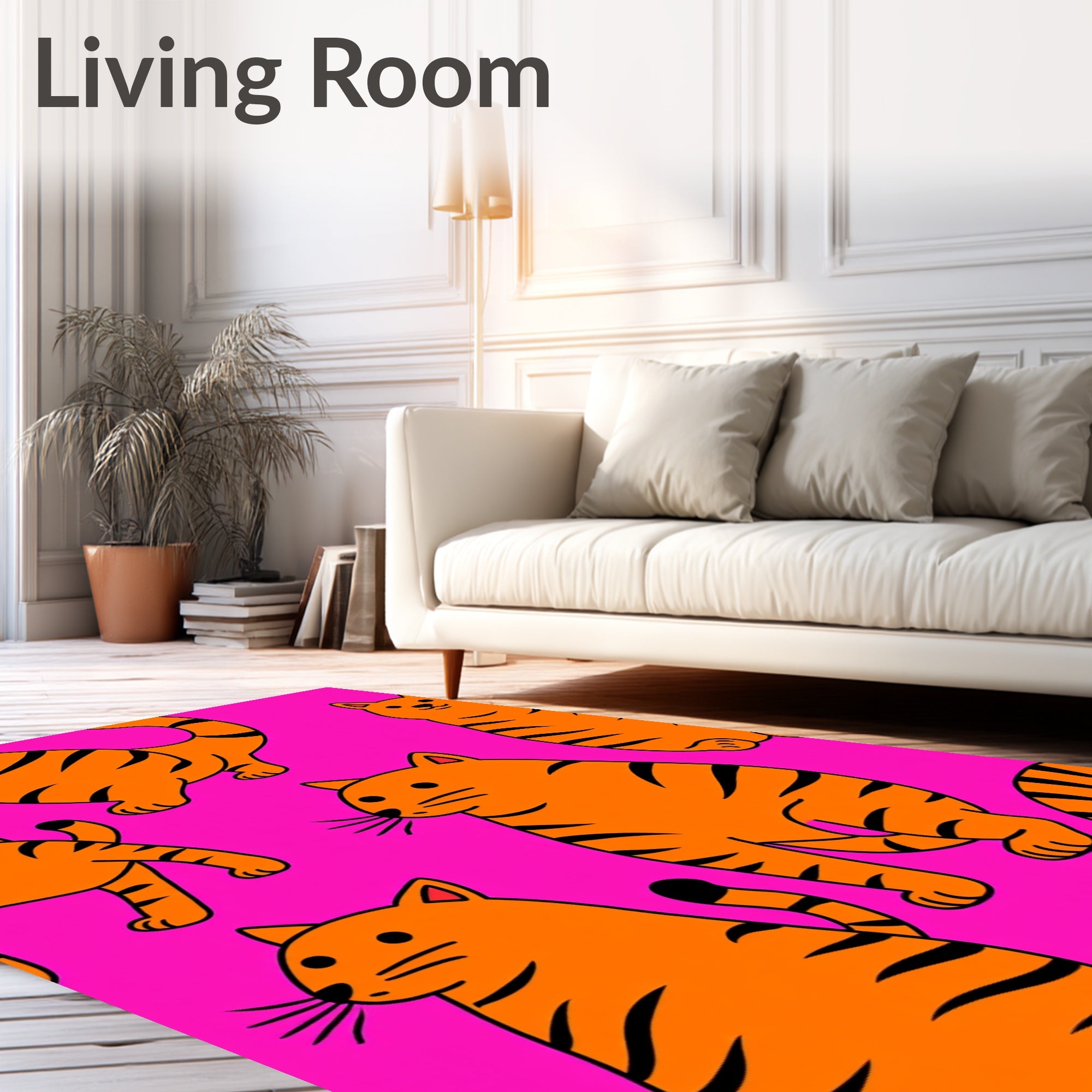 Vibrant Orange Tiger Stripes Cat Collage Rug