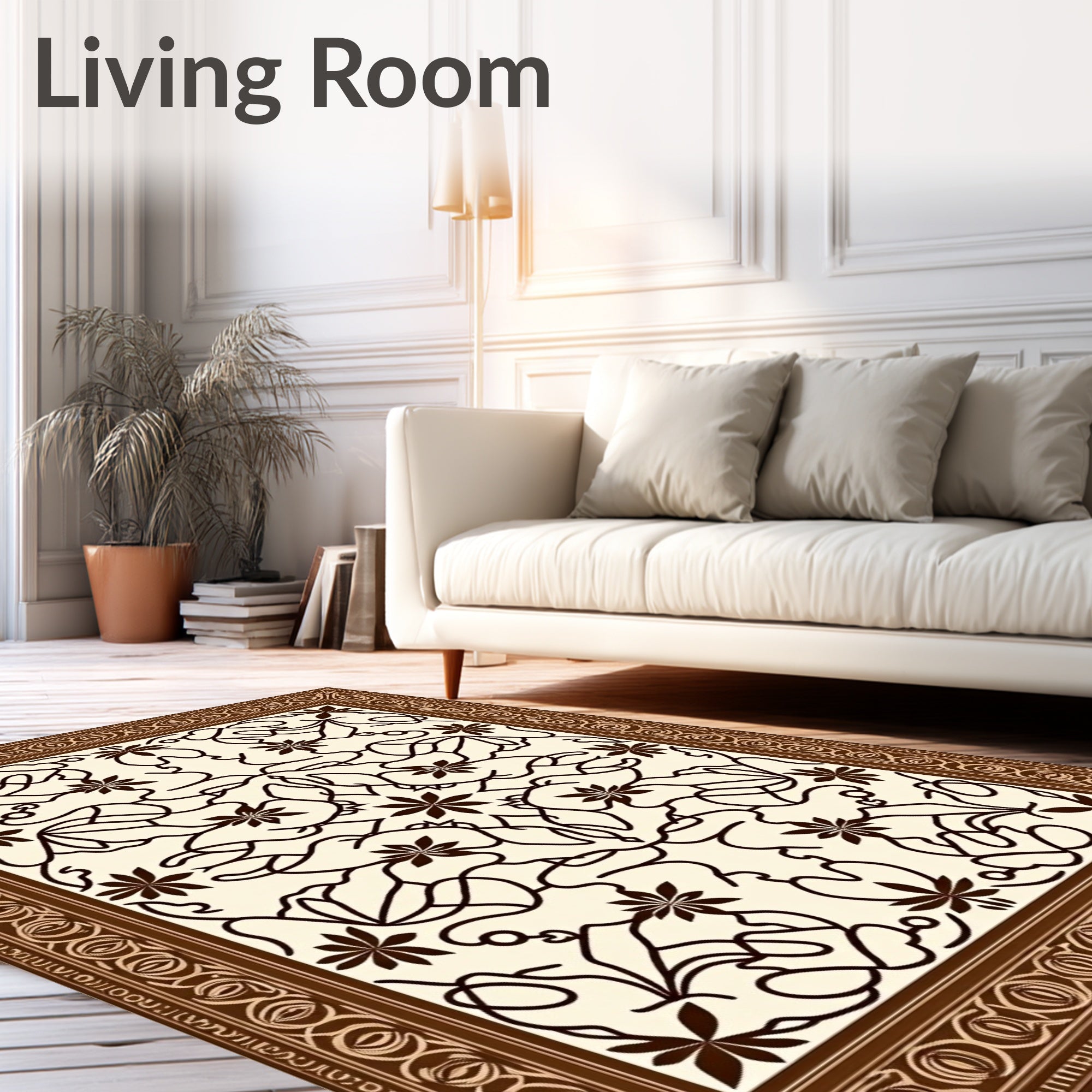 Earthy Brown Floral Scrollwork Medallion Rug
