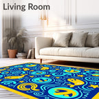Whimsical Yellow Whale Ocean Swirl Rug