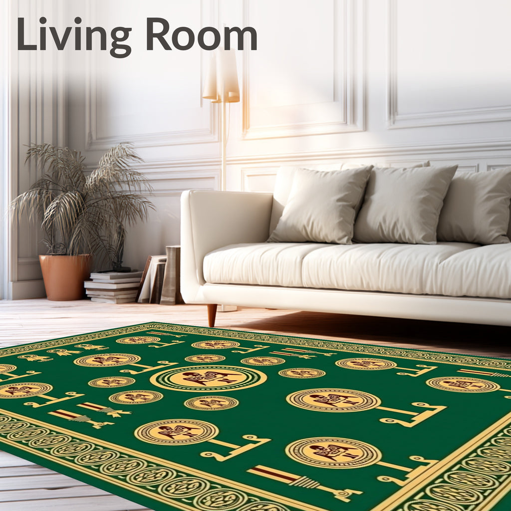 Emerald Gold Emblem Medallion Border Rug