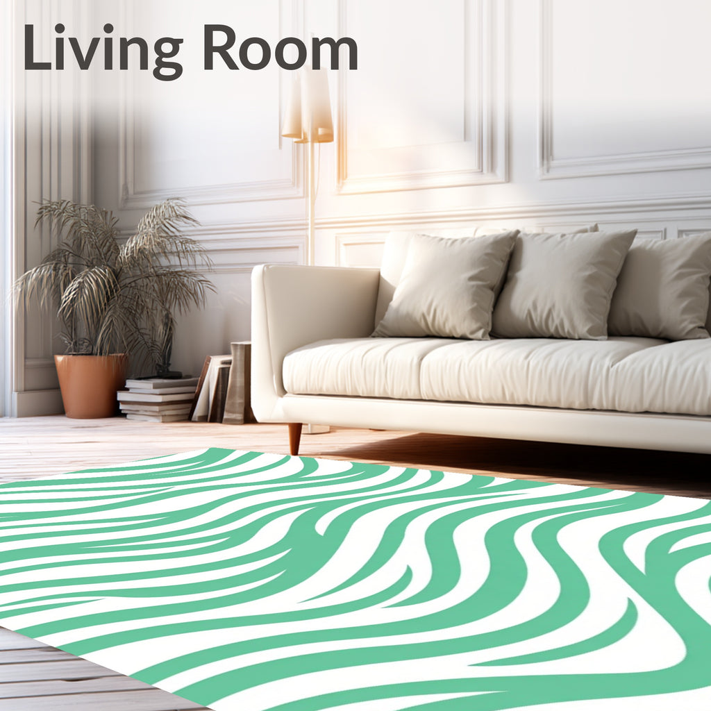 Aqua White Flowing Wave Rug