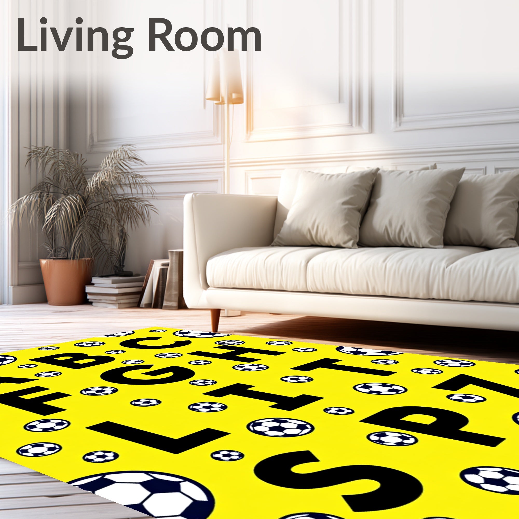 Alphabet Sports Balls Yellow Rug