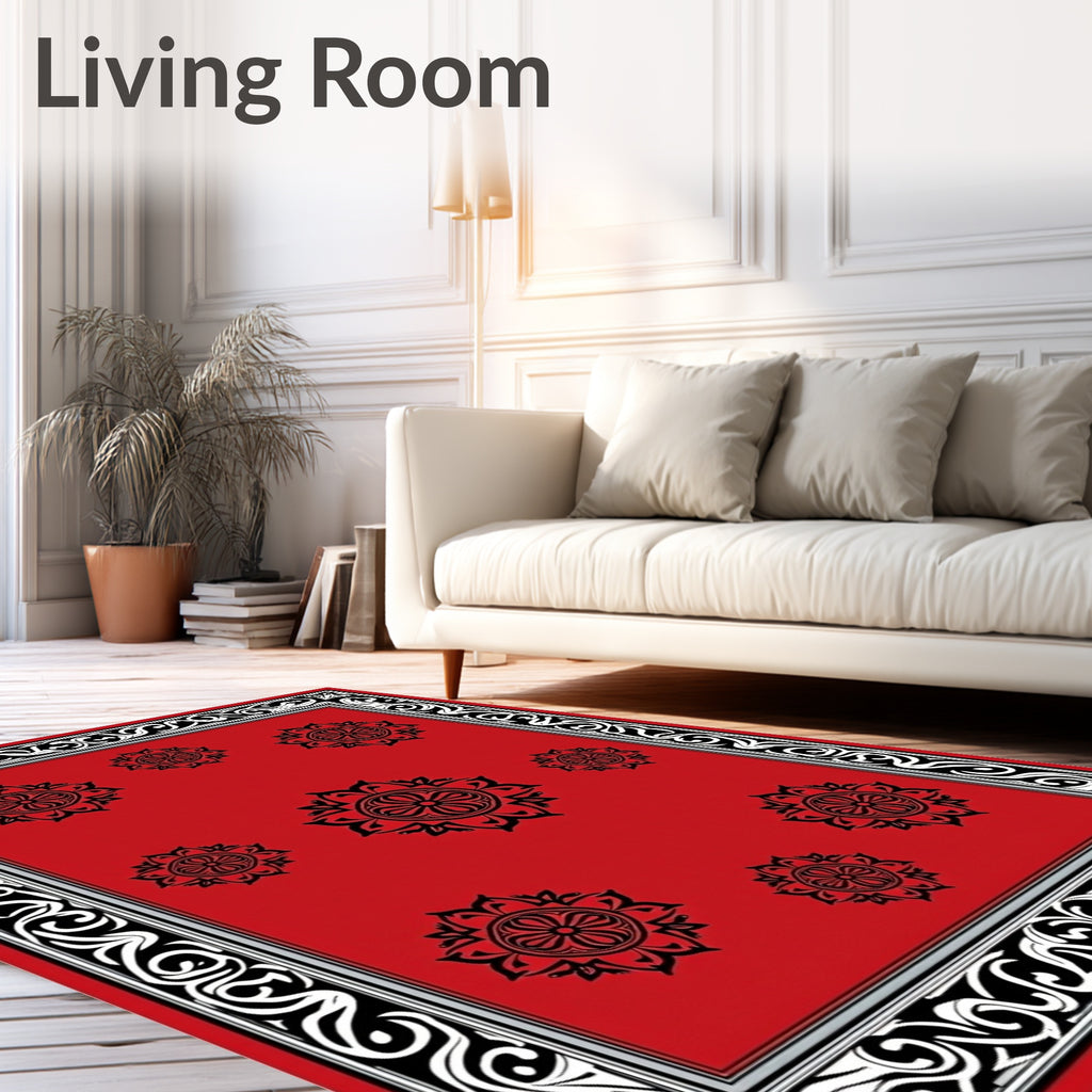 Scarlet bloom medallions with ornate border Rug