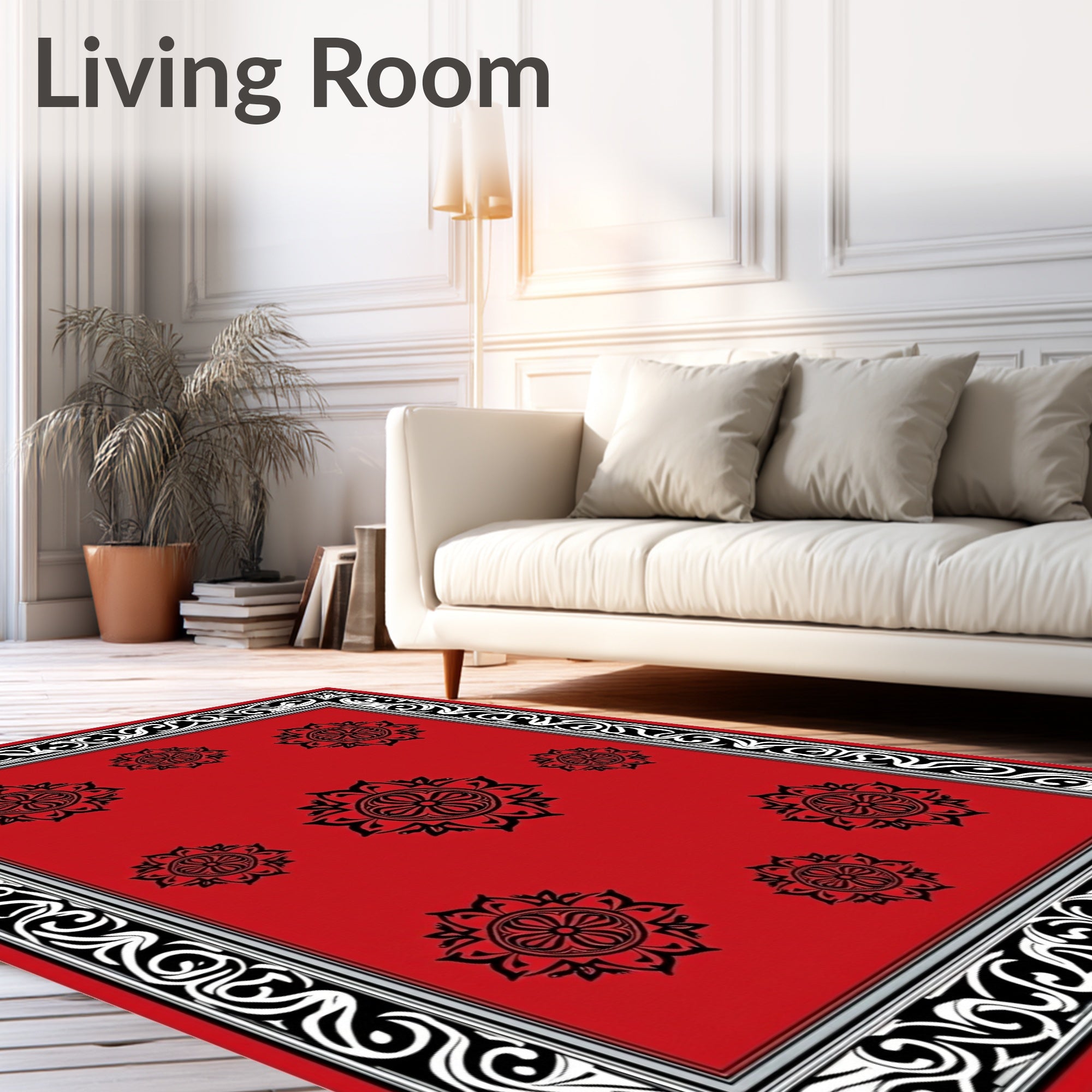 Scarlet bloom medallions with ornate border Rug