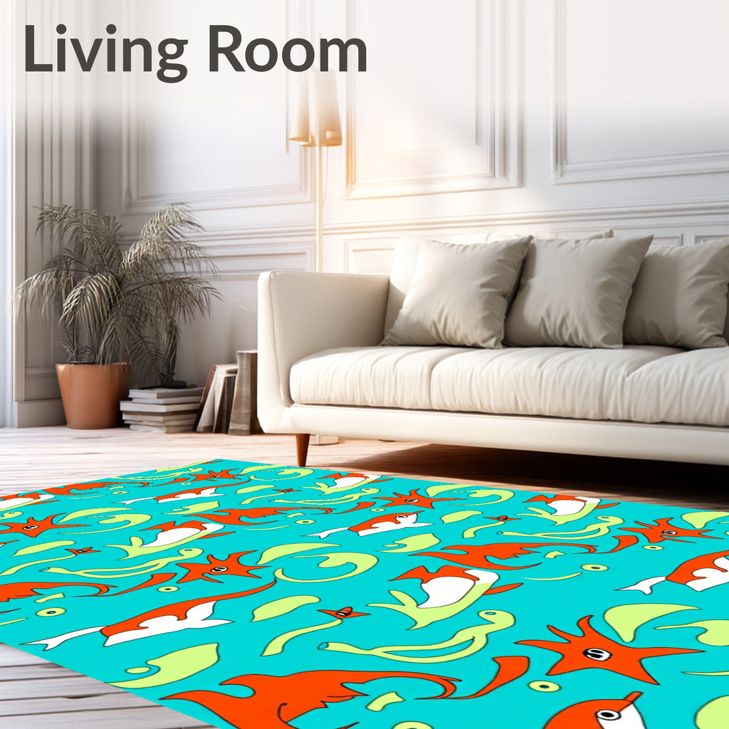 Whimsical Orange Dolphin Starfish Swirls Rug