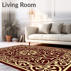 Maroon and Gold Ornamental Floral Square Rug