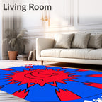 Bold Red and Blue Sunburst Rug