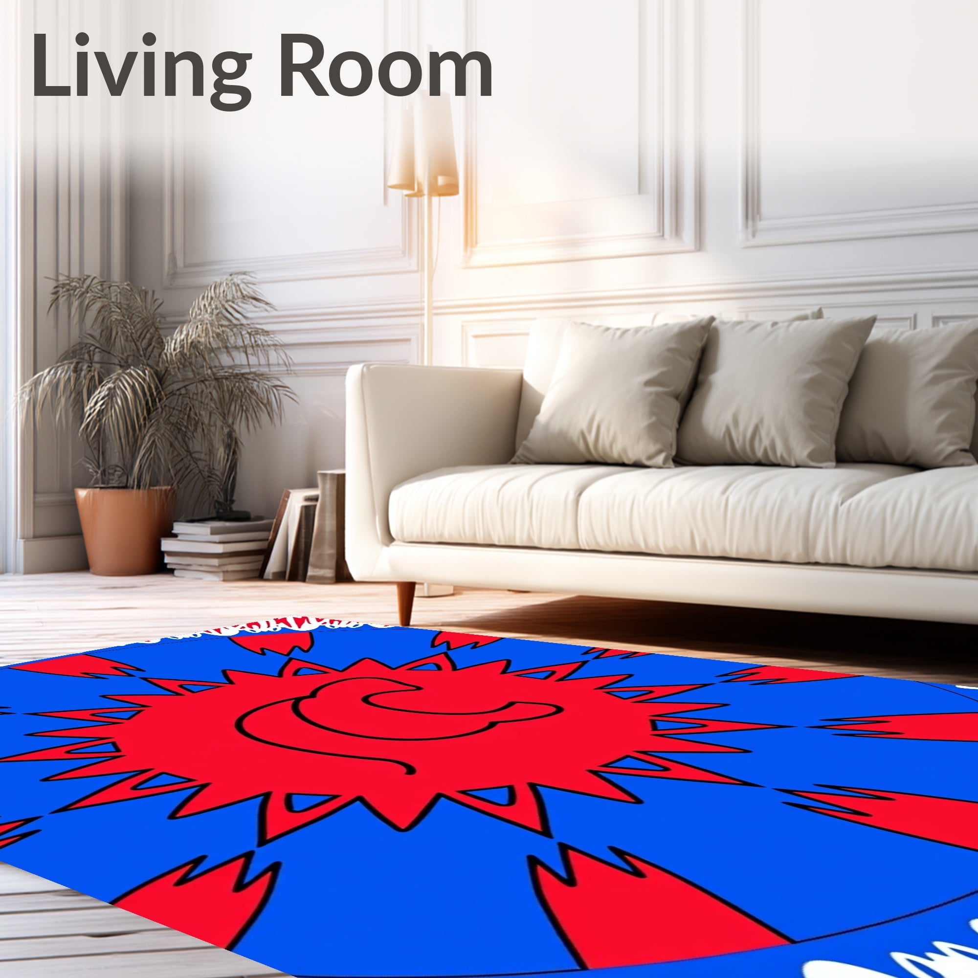Bold Red and Blue Sunburst Rug