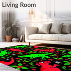 Red Green Dinosaur Poinsettia Holiday Rug