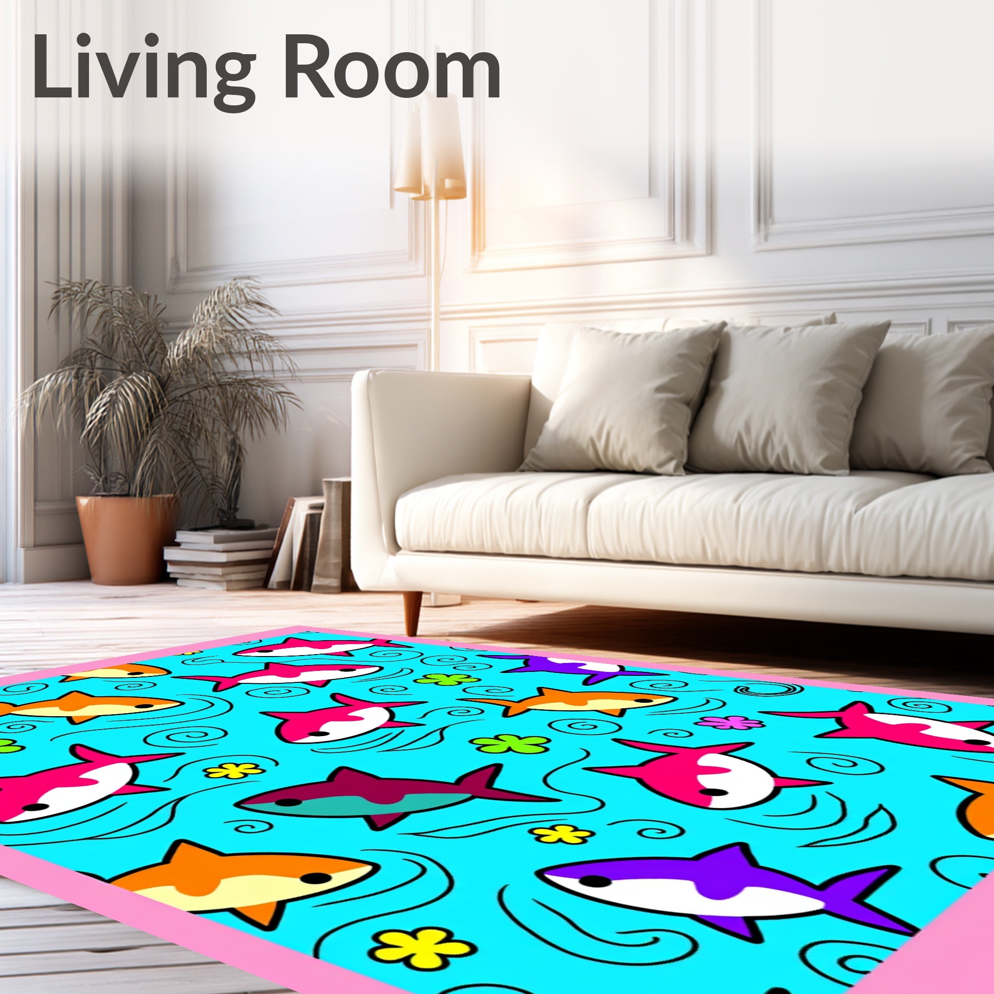 Aqua Blue Cute Shark Ocean Delight Rug
