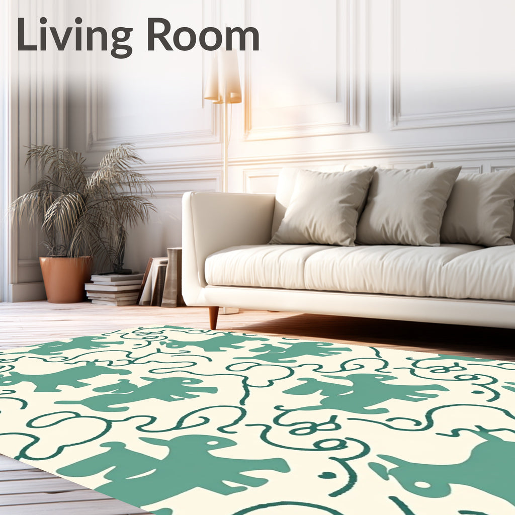 Teal Pegasus Whimsical Line Art Rug