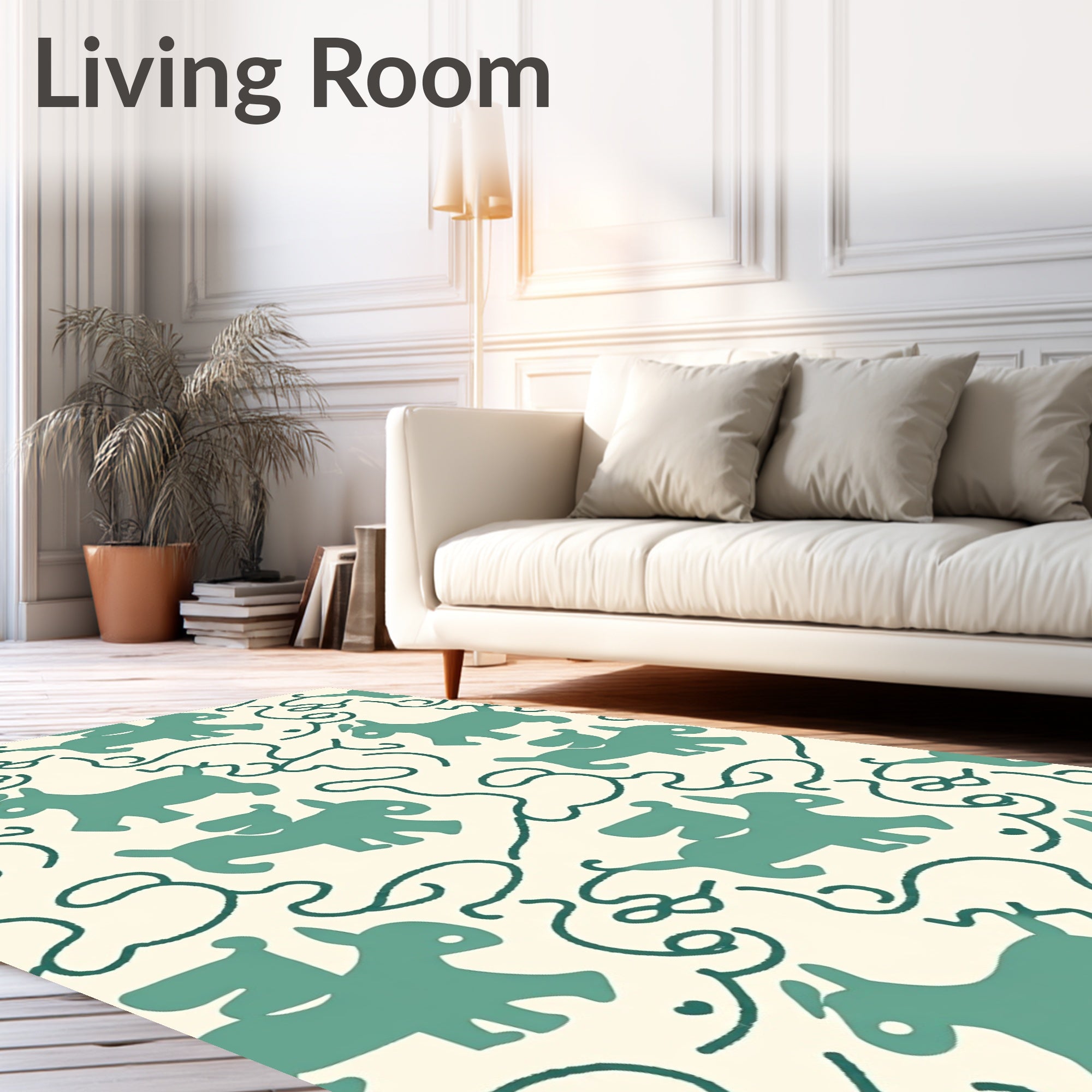 Teal Pegasus Whimsical Line Art Rug